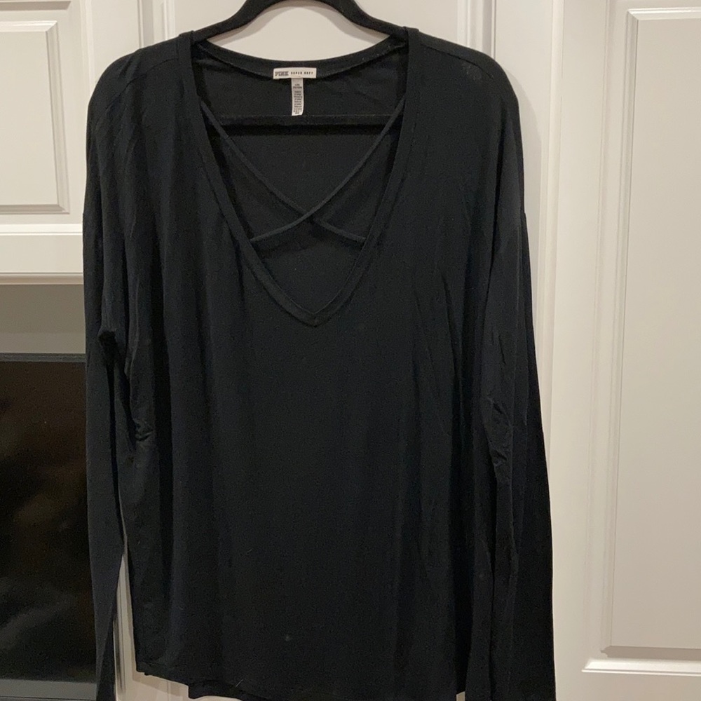 PINK long sleeve deep v neck shirt Size L